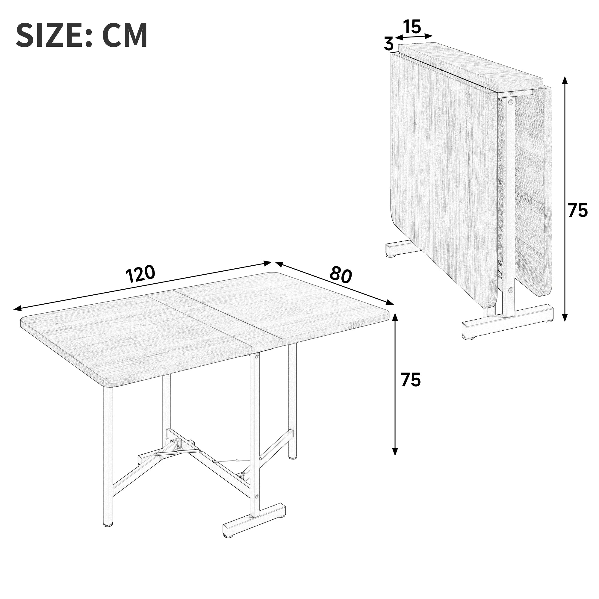 Table pliante 120 × 80 cm, aspect noyer