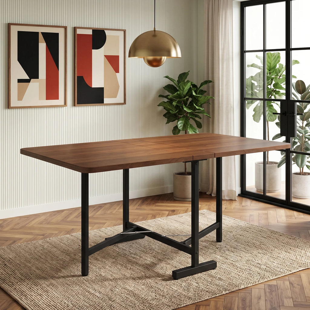 Table pliante 120 × 80 cm, aspect noyer