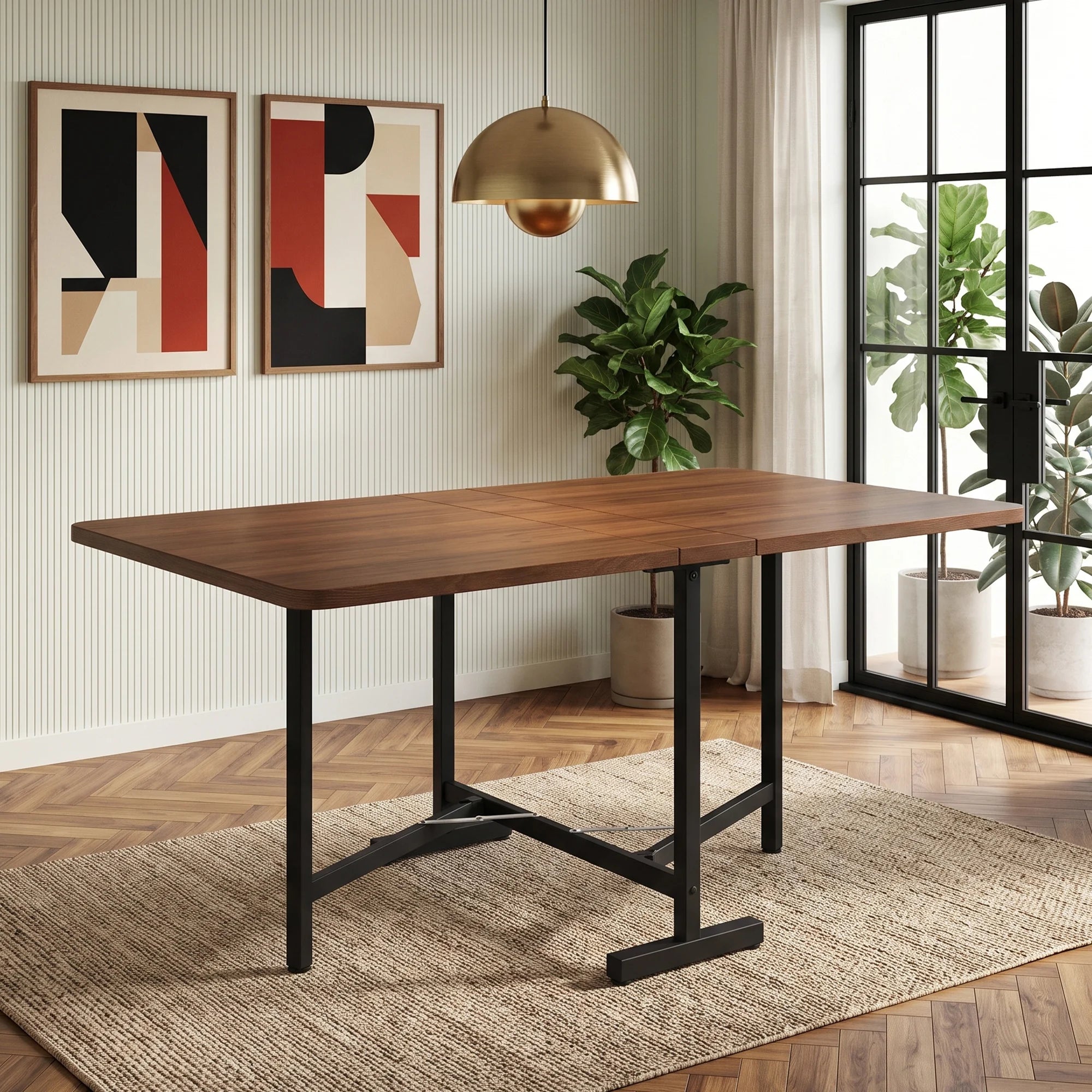 Table pliante 120 × 80 cm, aspect noyer