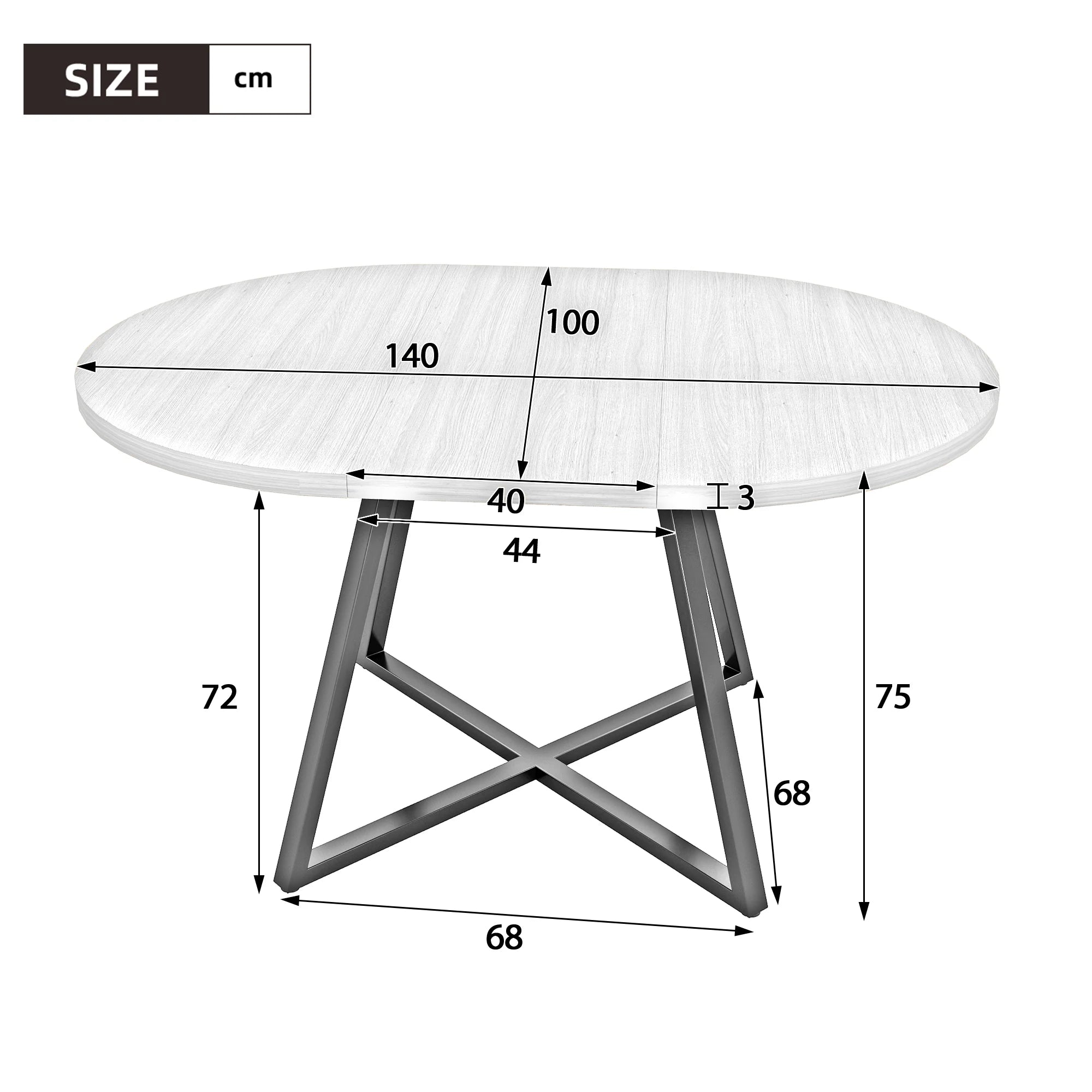 Table ronde extensible 100-140 cm, finition noyer