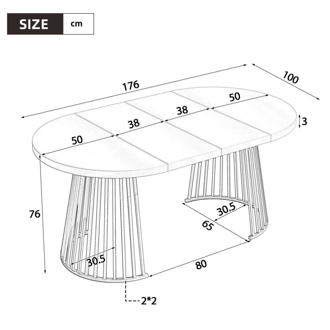 Table extensible 100-138-176 cm, deux allonges