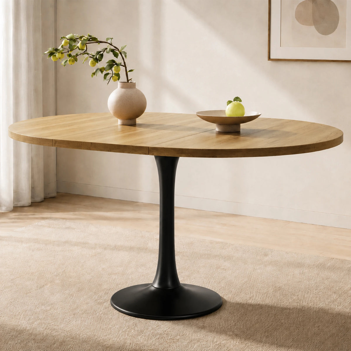 Table ovale extensible 100-140 cm, aspect chêne