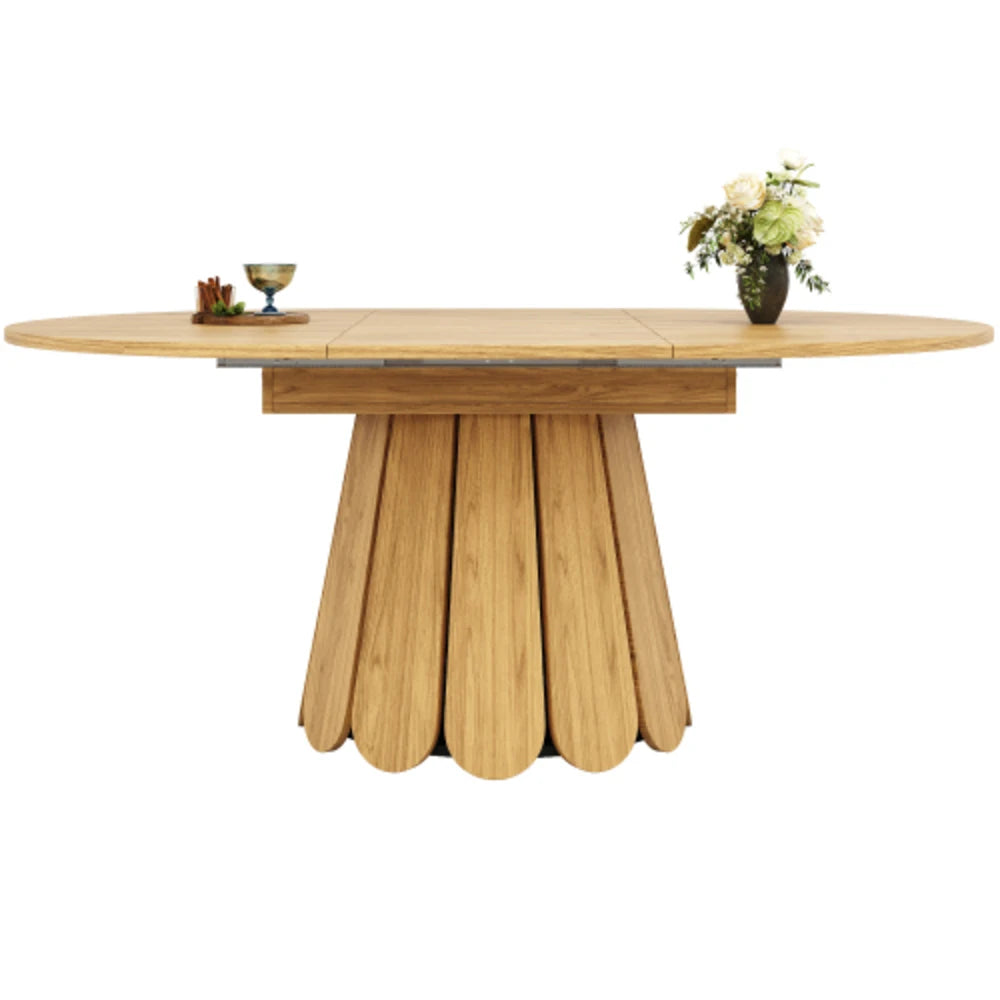 Table ronde extensible 118-158 cm, aspect bois
