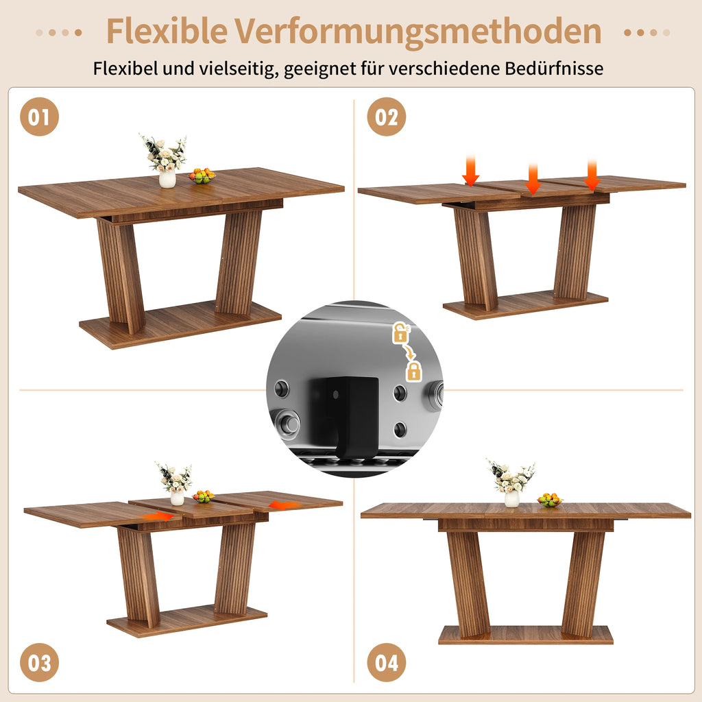 Table extensible bois foncé, pieds antidérapants