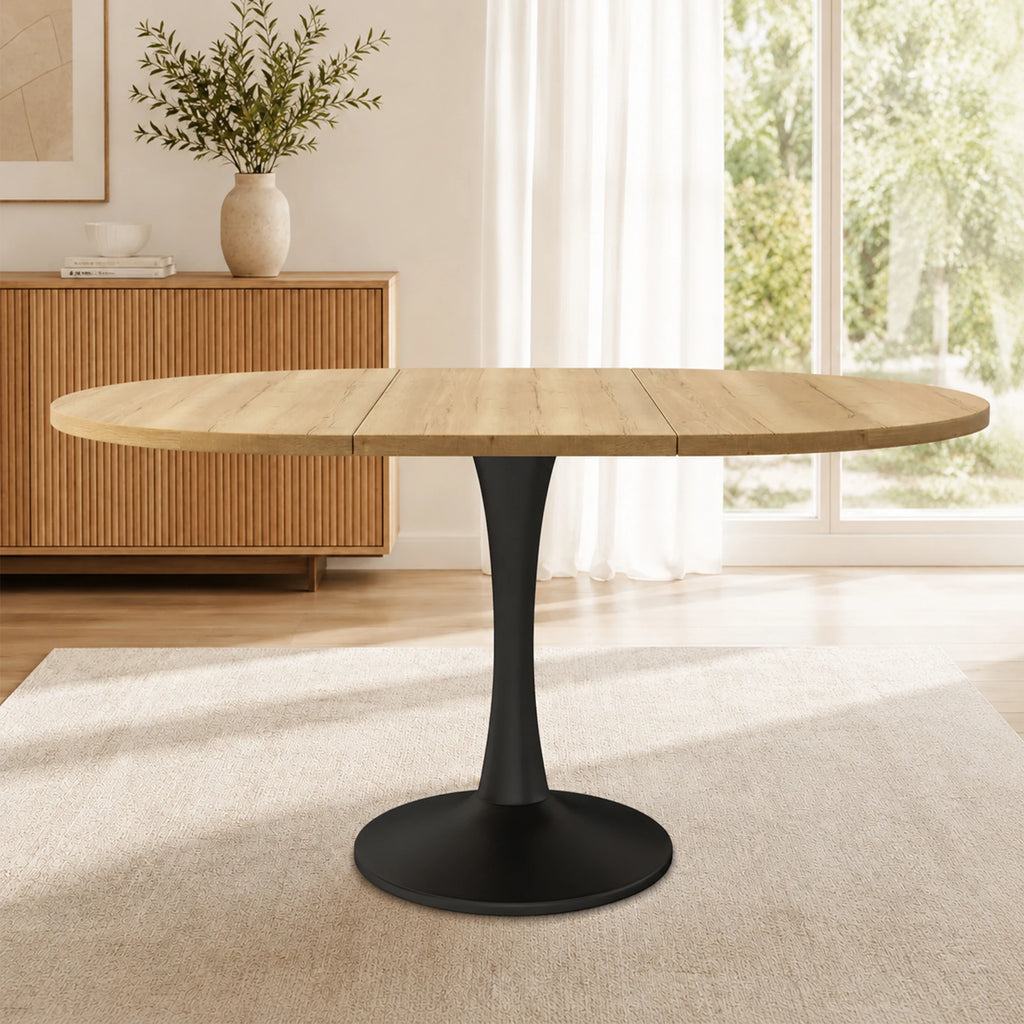 Table ovale extensible 100-140 cm, aspect chêne