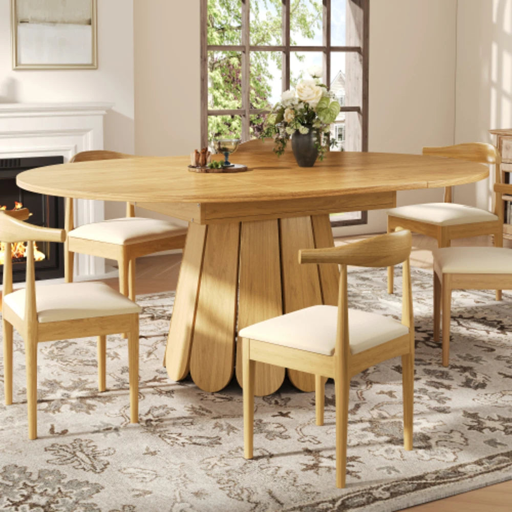 Table ronde extensible 118-158 cm, aspect bois