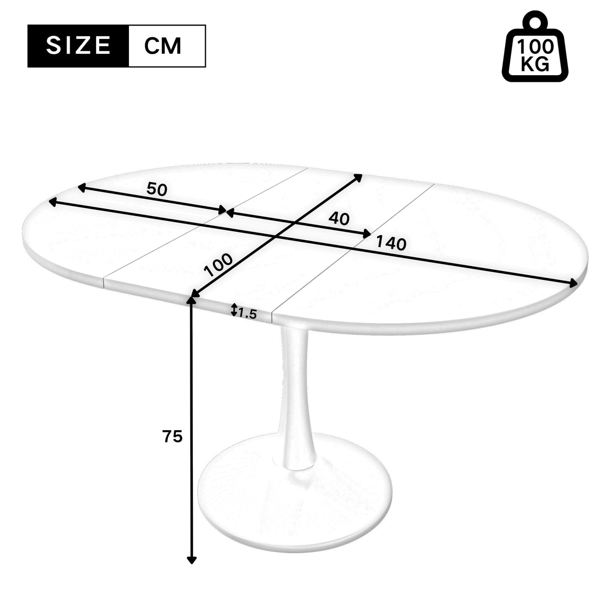 Table ovale extensible 100-140 cm, aspect chêne