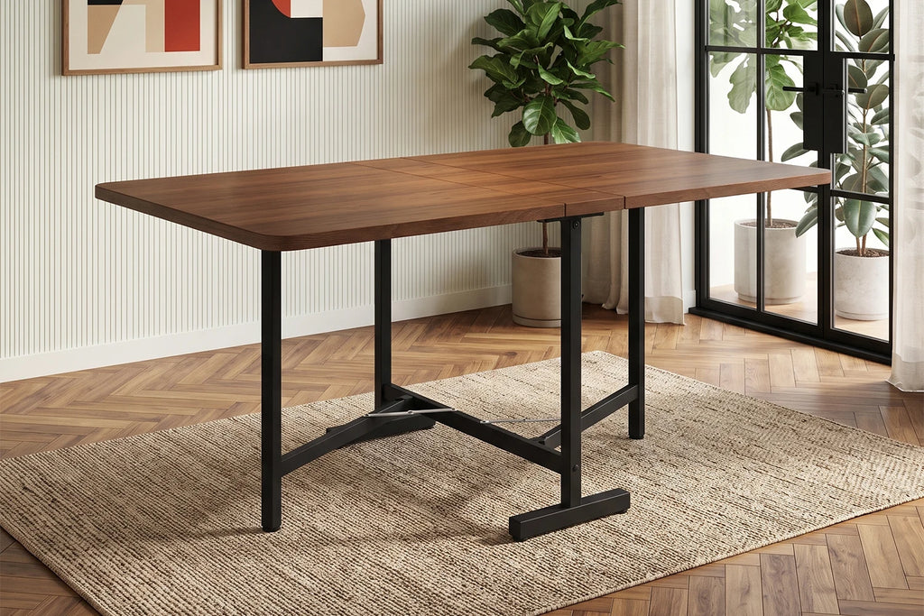 Table pliante 120 × 80 cm, aspect noyer