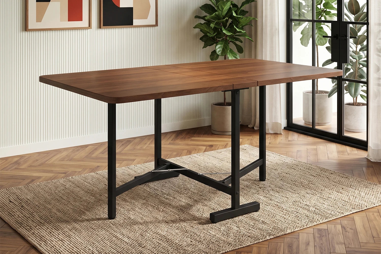 Table pliante 120 × 80 cm, aspect noyer
