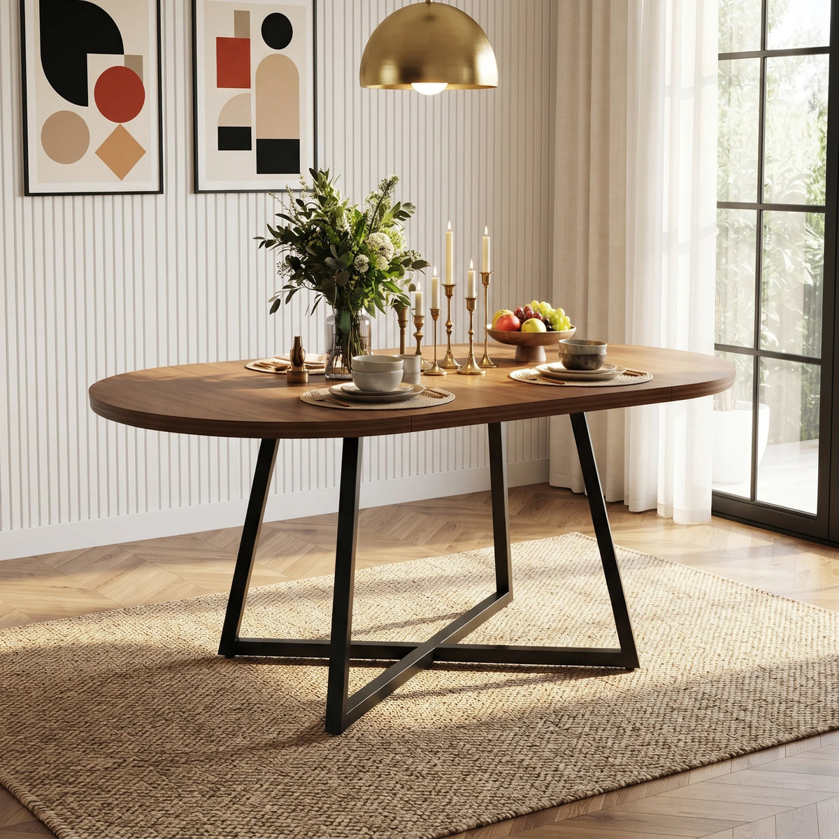 Table ronde extensible 100-140 cm, finition noyer