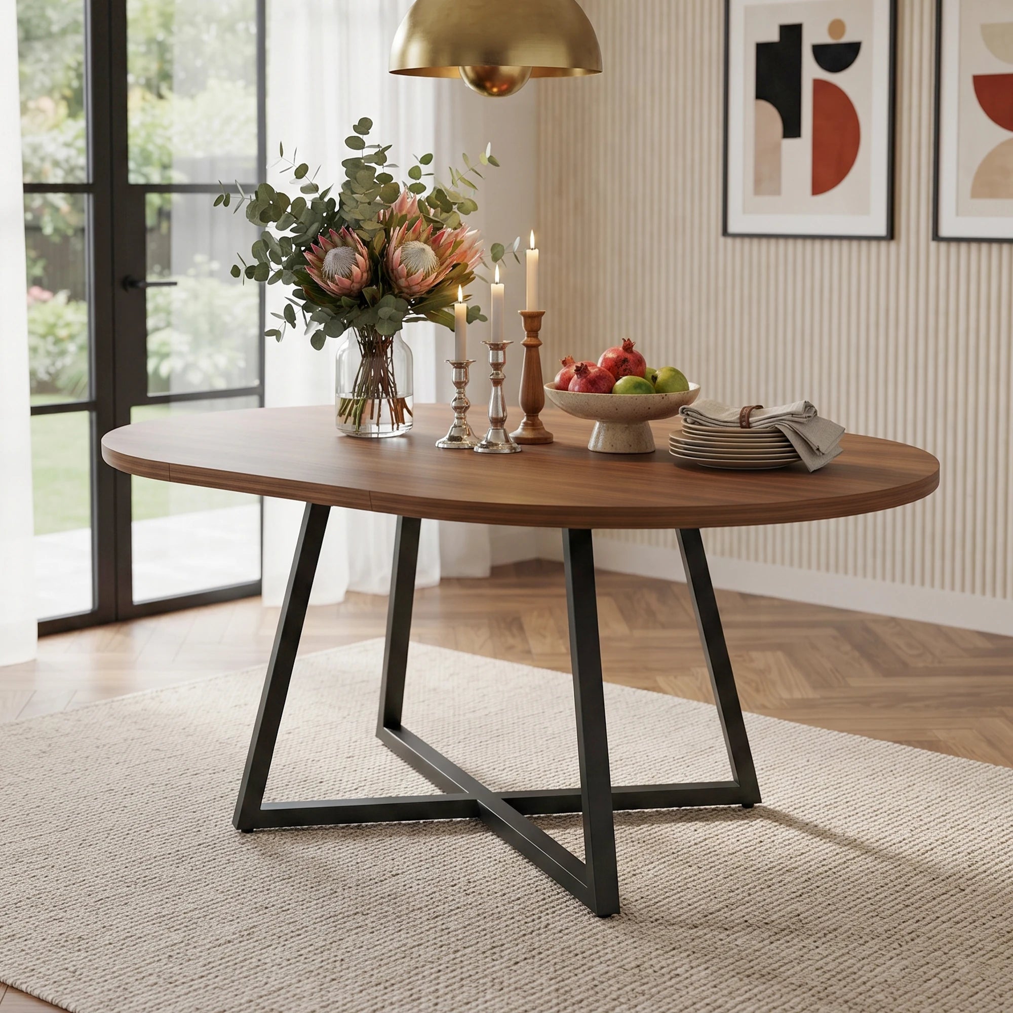 Table ronde extensible 100-140 cm, finition noyer