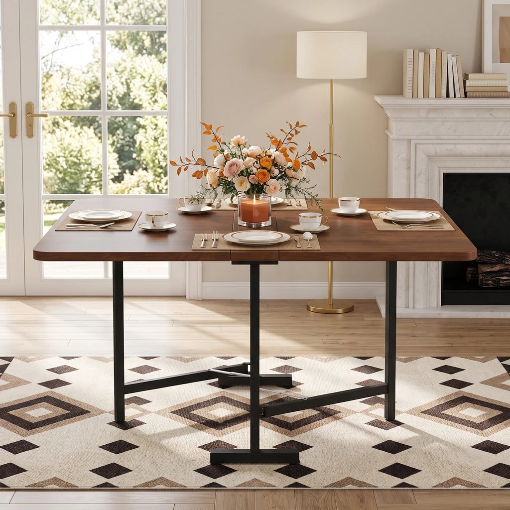 Table pliante 120 × 80 cm, aspect noyer