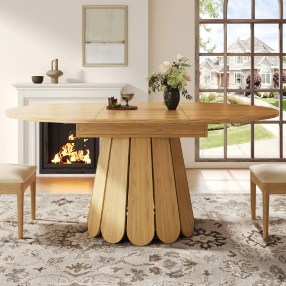 Table ronde extensible 118-158 cm, aspect bois