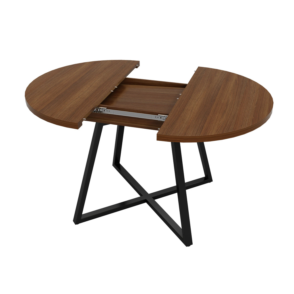 Table ronde extensible 100-140 cm, finition noyer