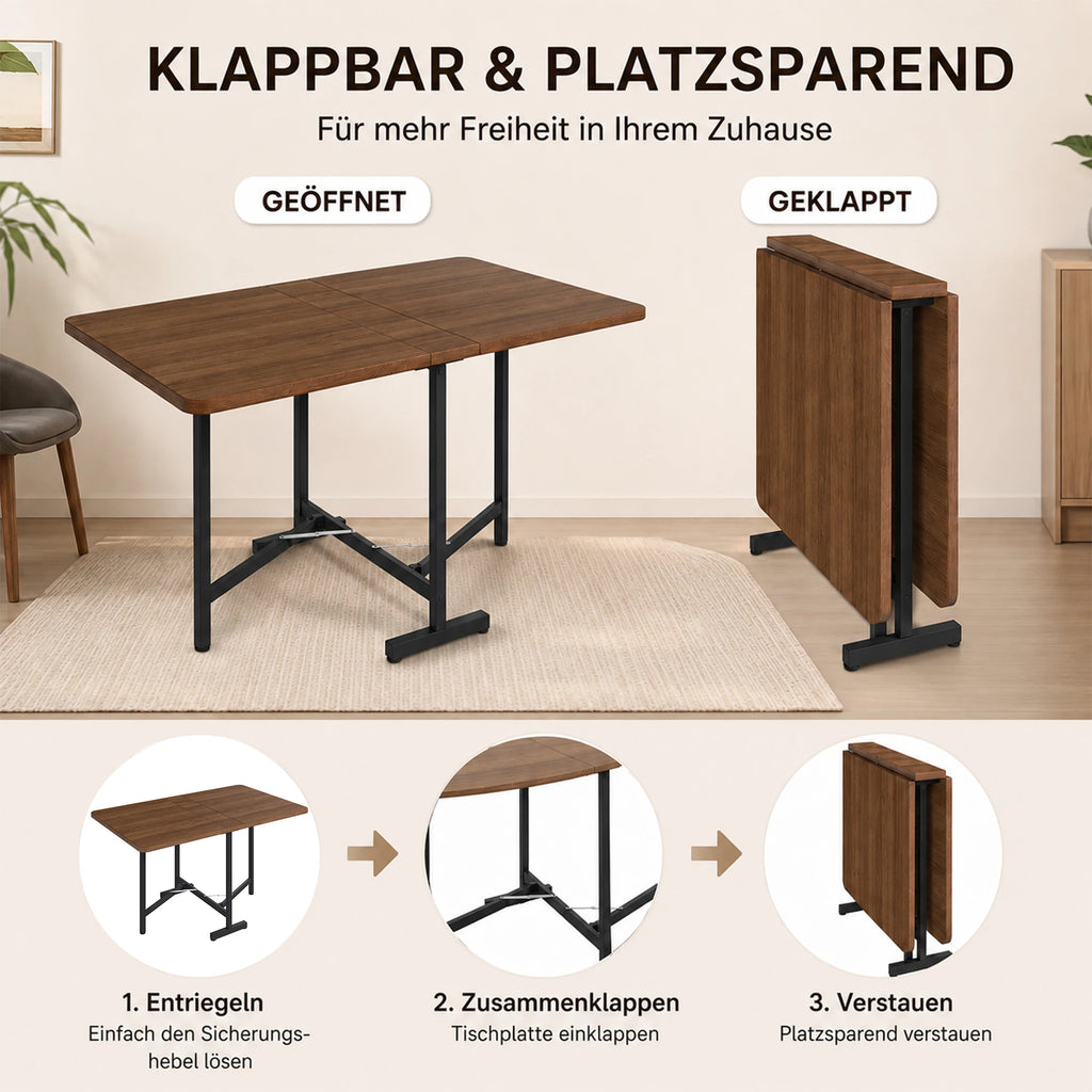 Table pliante 120 × 80 cm, aspect noyer
