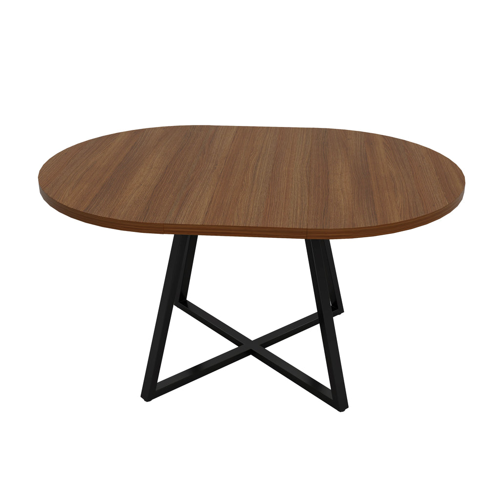 Table ronde extensible 100-140 cm, finition noyer