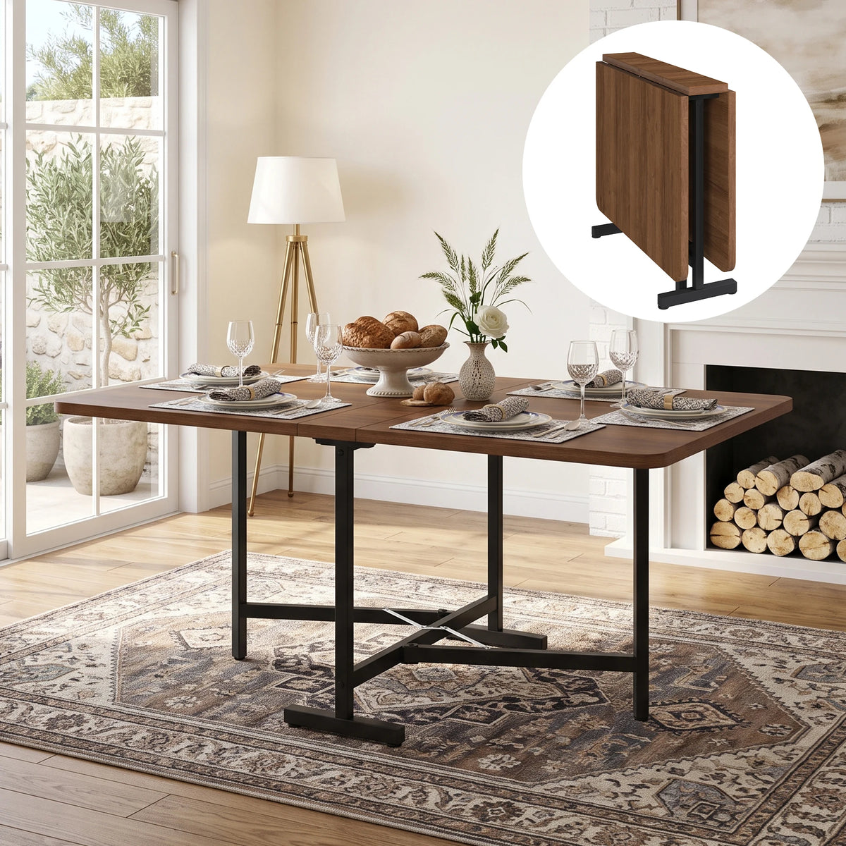 Table pliante 120 × 80 cm, aspect noyer