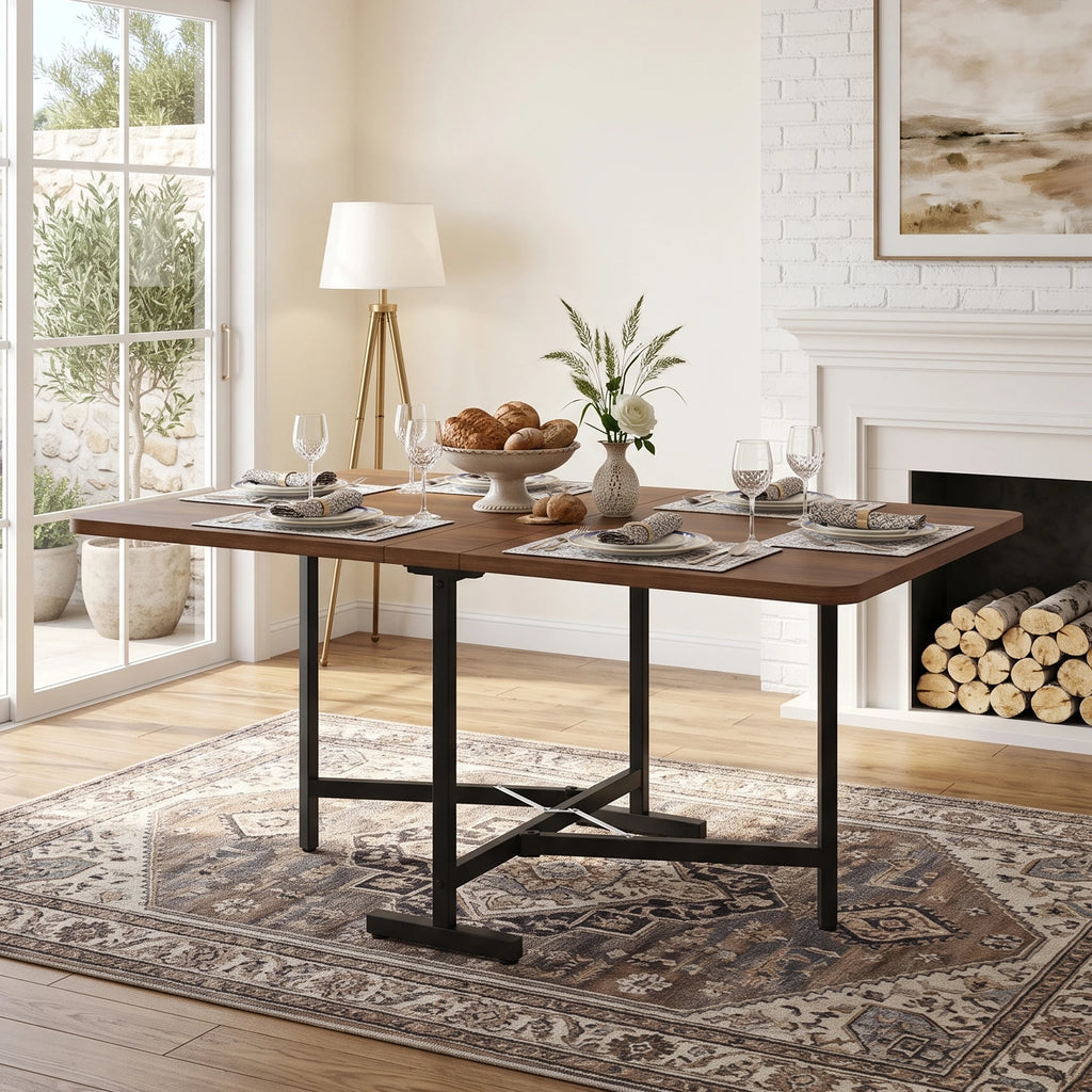 Table pliante 120 × 80 cm, aspect noyer