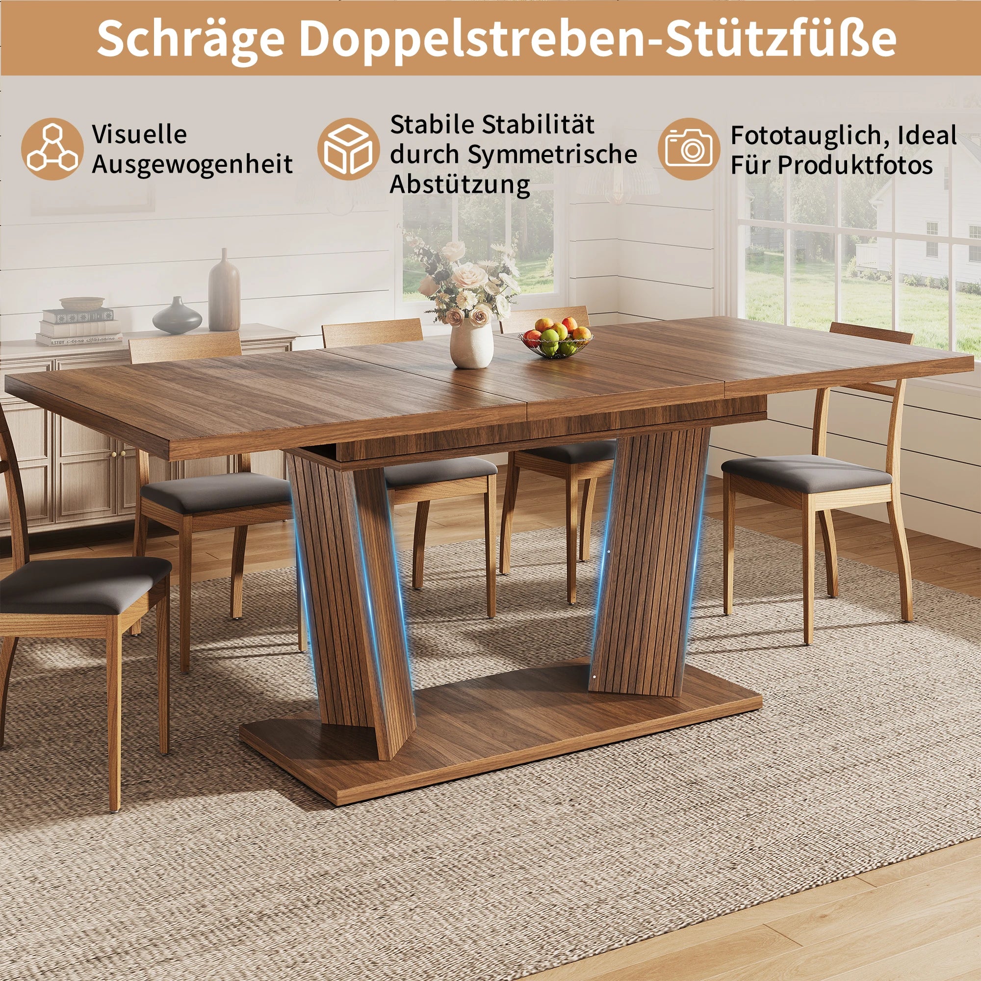 Table extensible bois foncé, pieds antidérapants