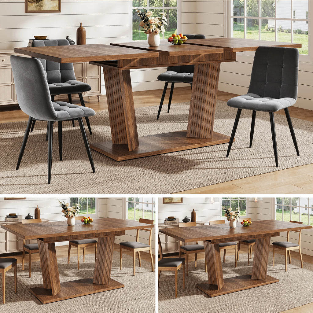 Table extensible bois foncé, pieds antidérapants