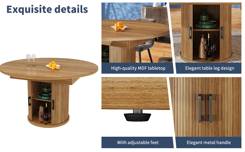 Table extensible ronde à ovale, noyer 118-158 cm