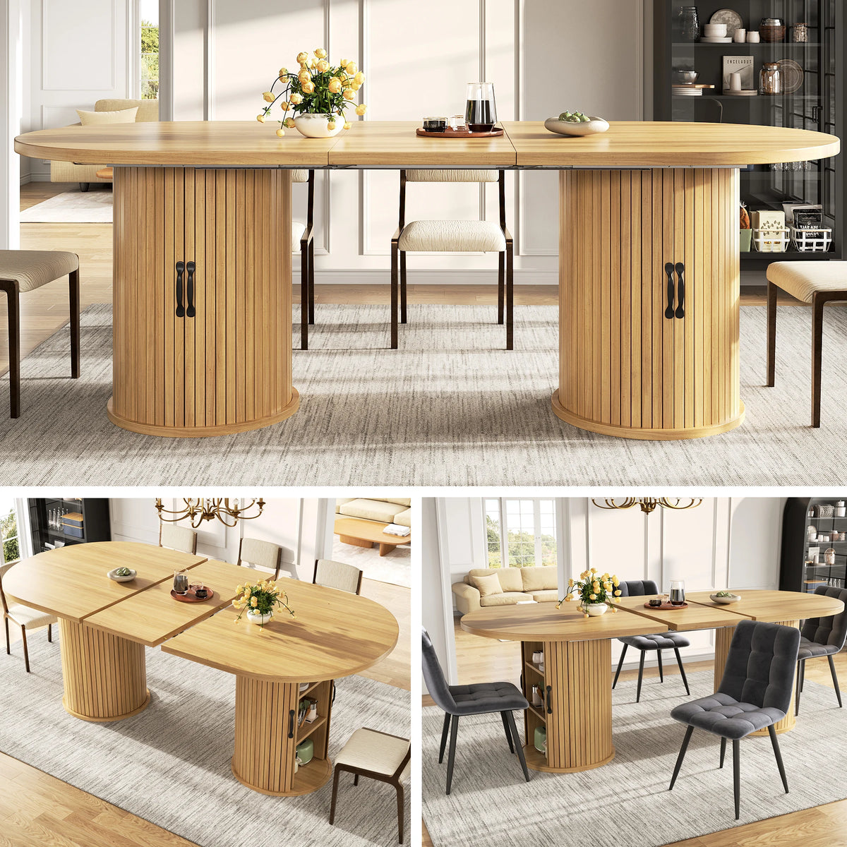 Table extensible avec rangement et poignées métal