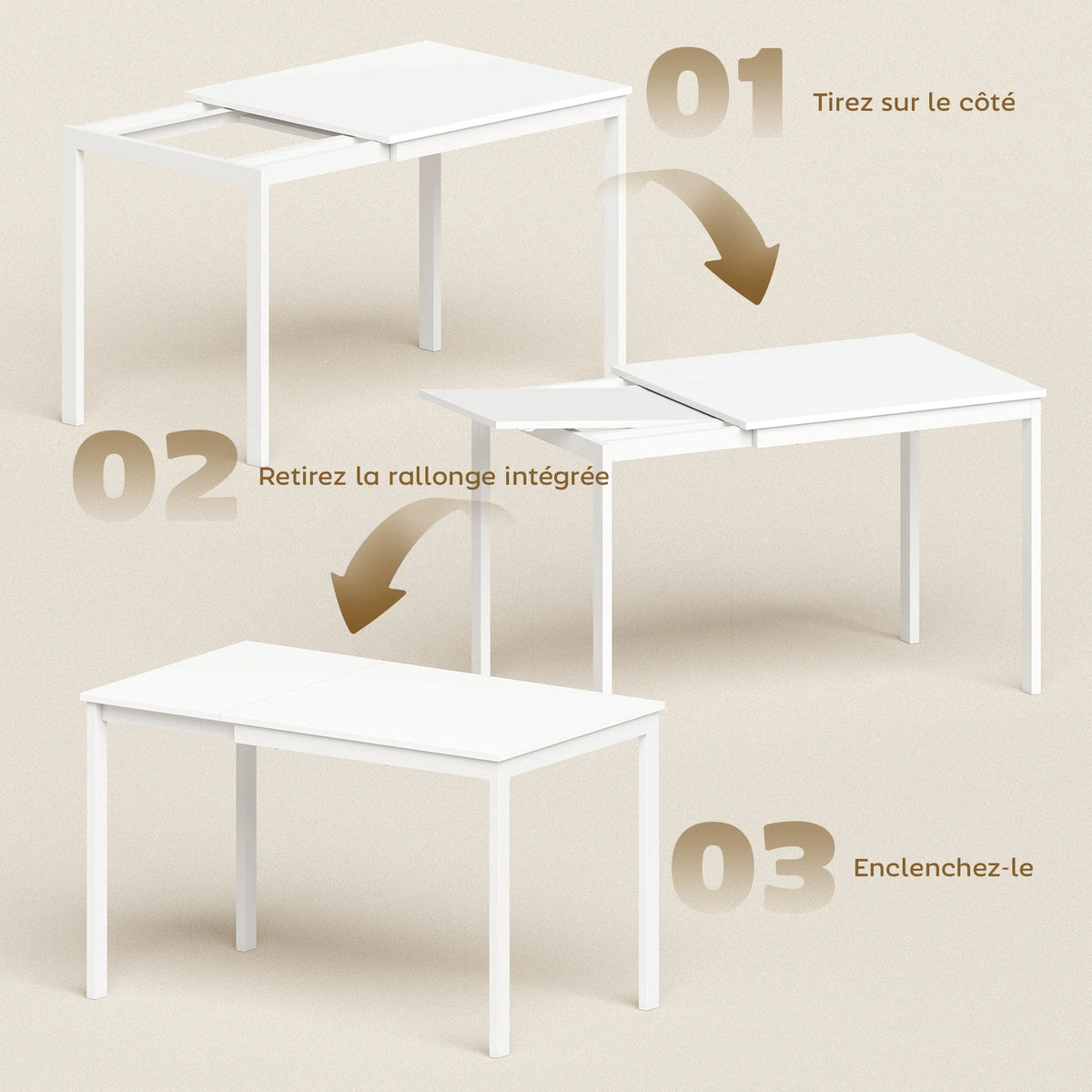 Table extensible blanche 80-120 cm