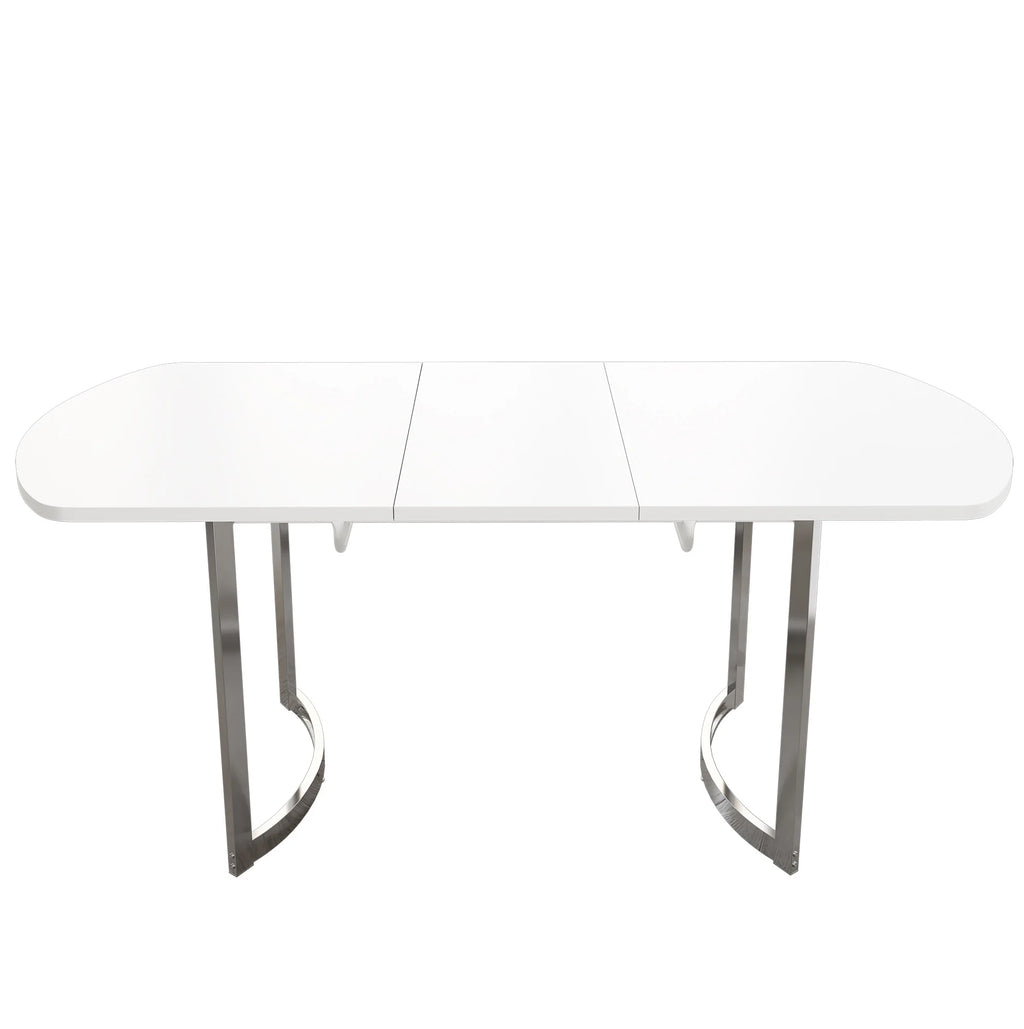 Table extensible blanche 140-180 cm, pieds métal argent