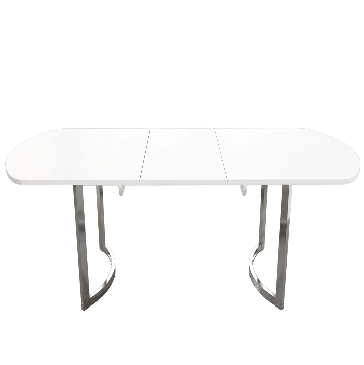 Table extensible blanche 140-180 cm, pieds métal argent