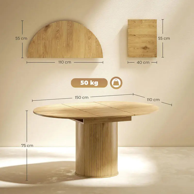 Table extensible 110-150 × 75 cm, bois naturel