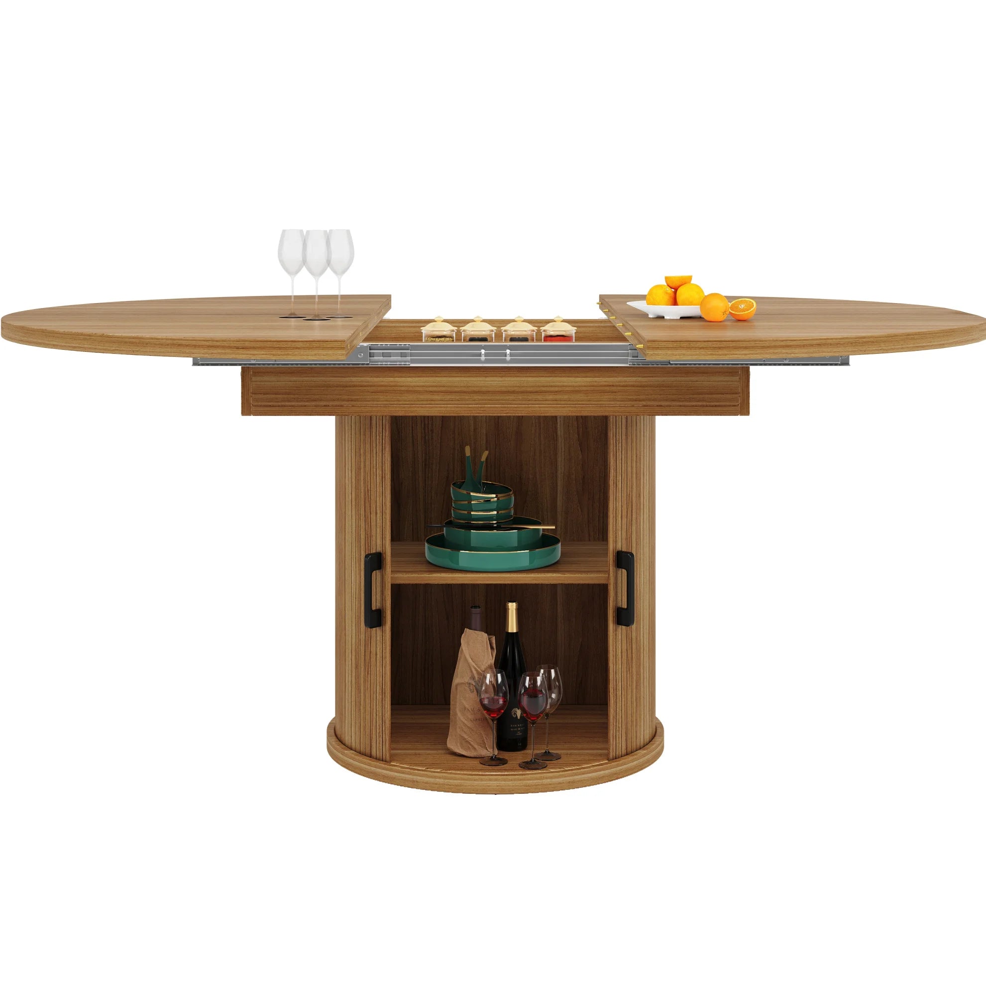 Table extensible ronde à ovale, noyer 118-158 cm