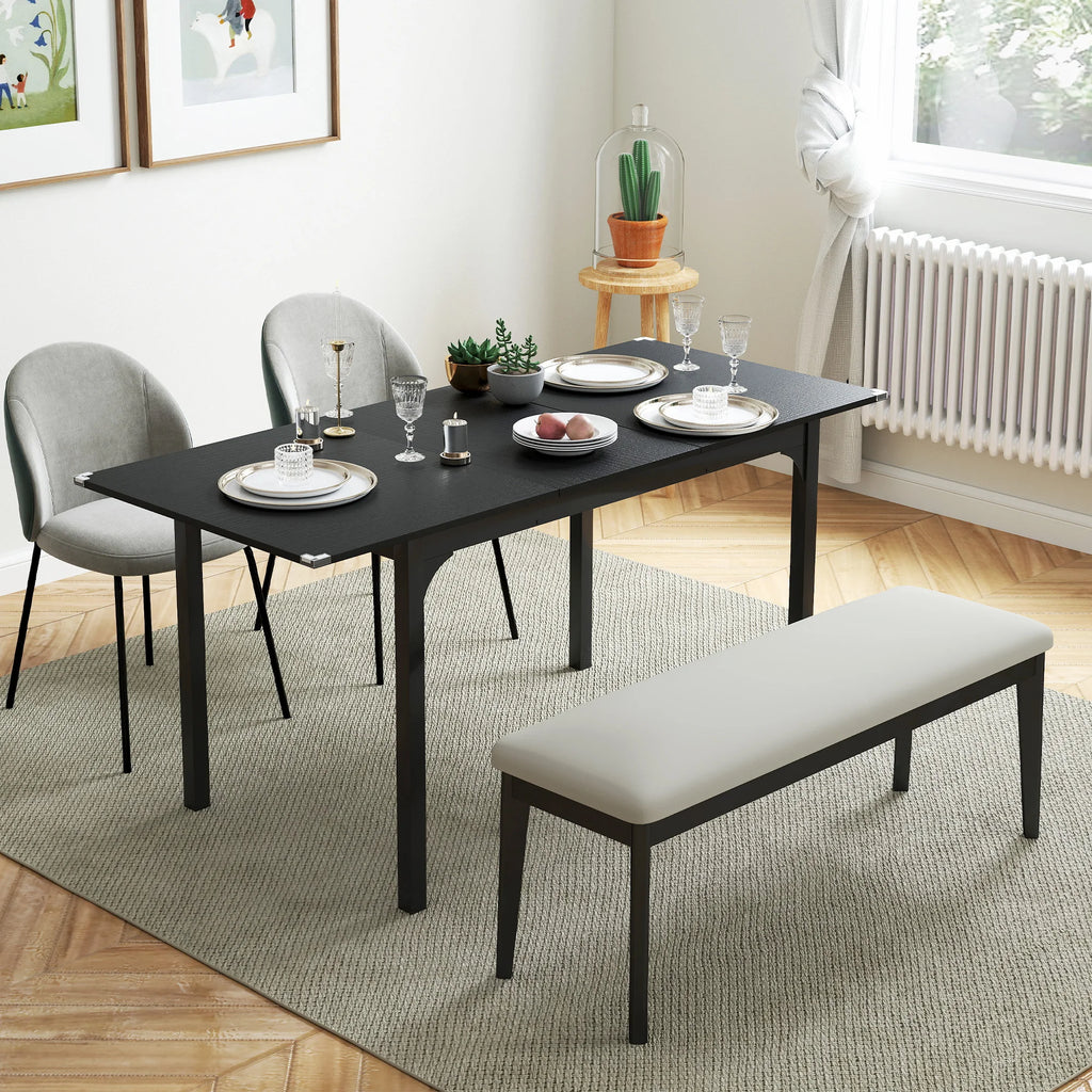 Table extensible noire à allonge, 4 à 6 personnes