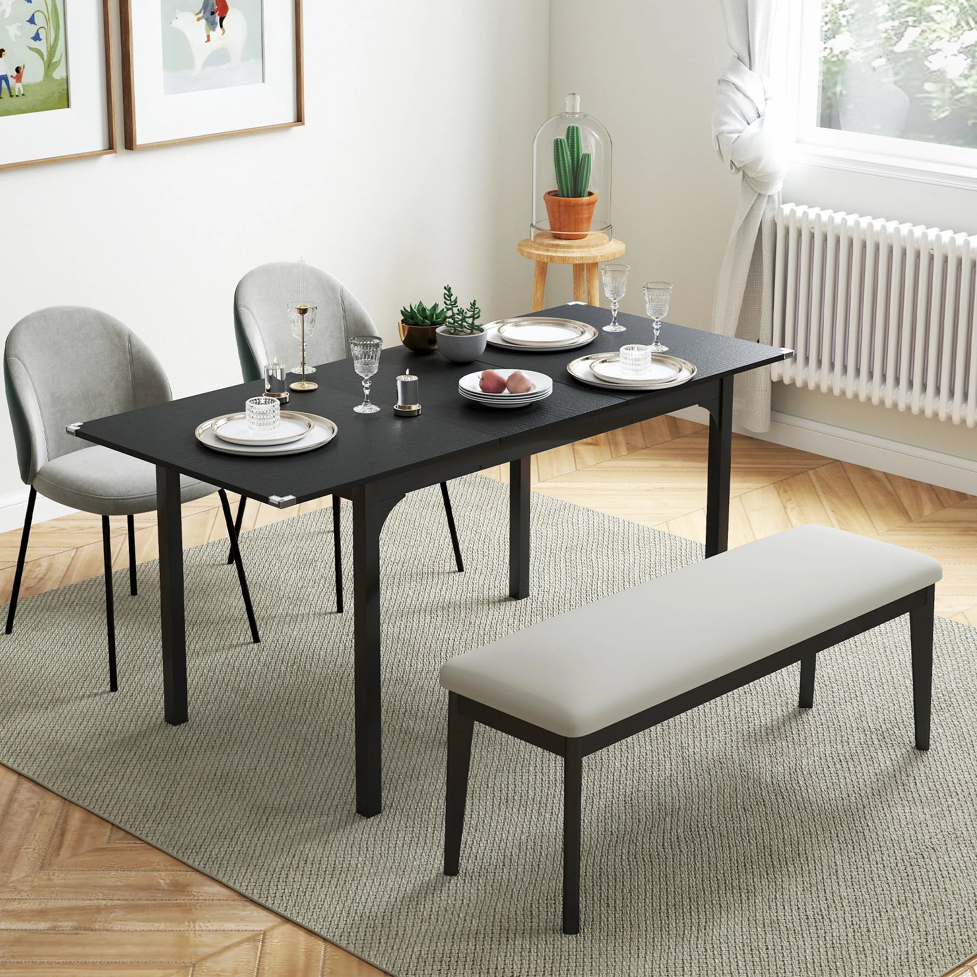 Table extensible noire à allonge, 4 à 6 personnes