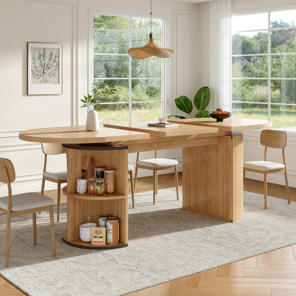 Table extensible bois naturel avec rangement