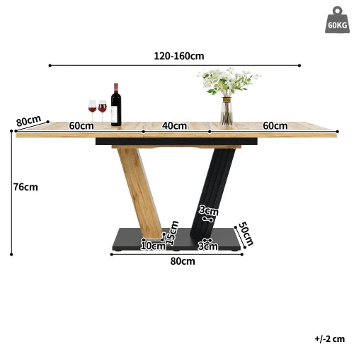 Table extensible aspect bois, pieds en aile
