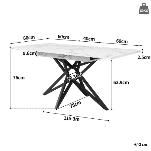 Table extensible pieds étoile, noyer ou blanc