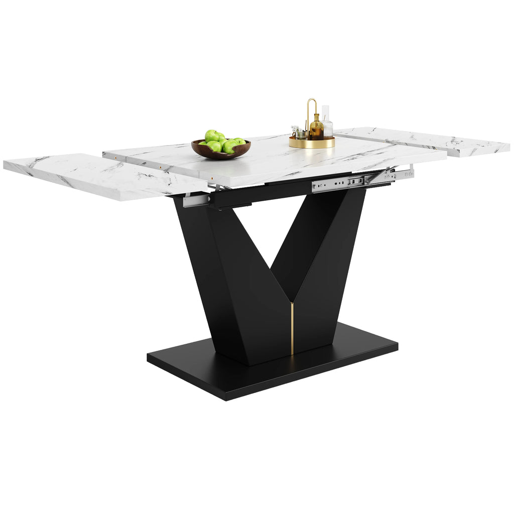 Table extensible télescopique, plateau aspect marbre