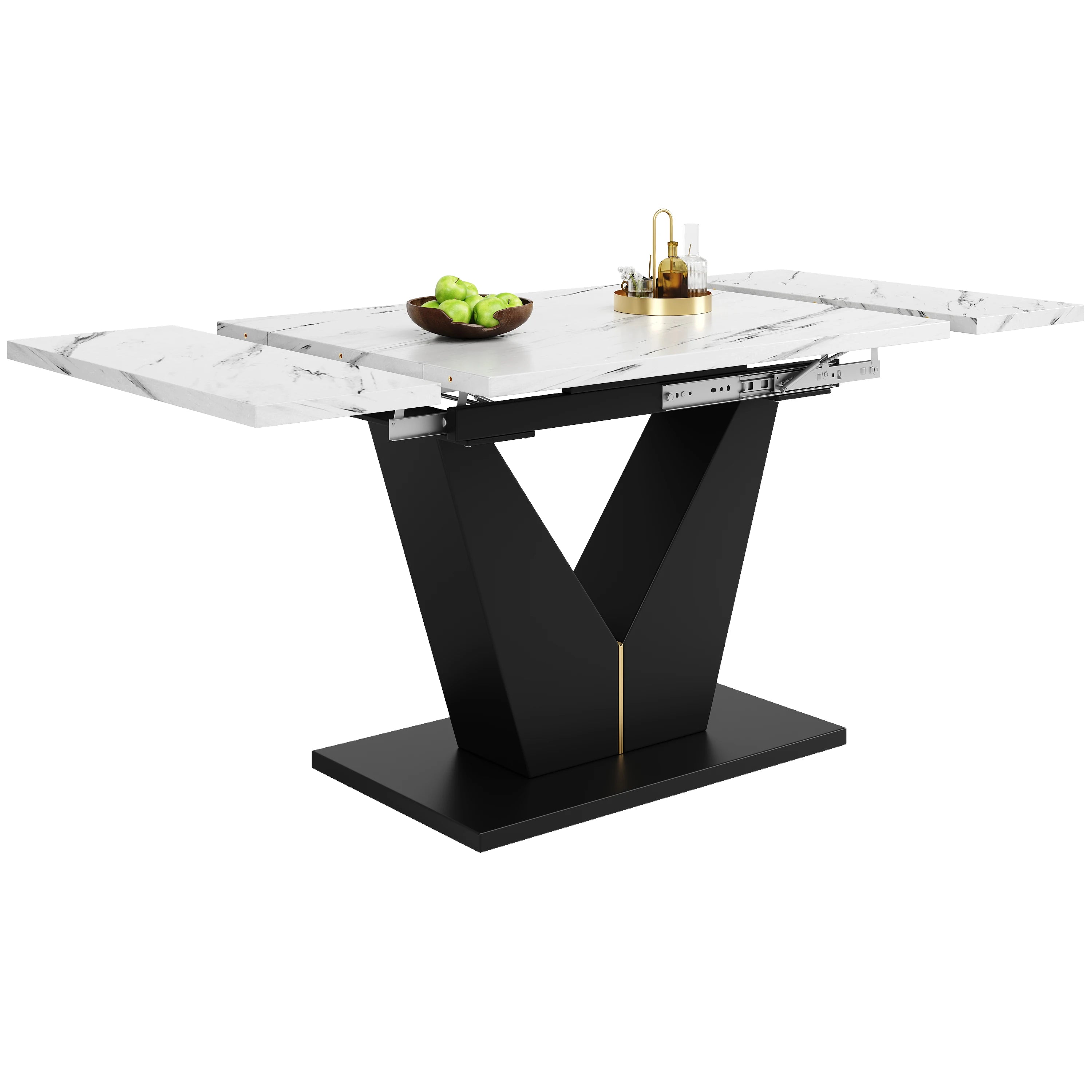 Table extensible télescopique, plateau aspect marbre