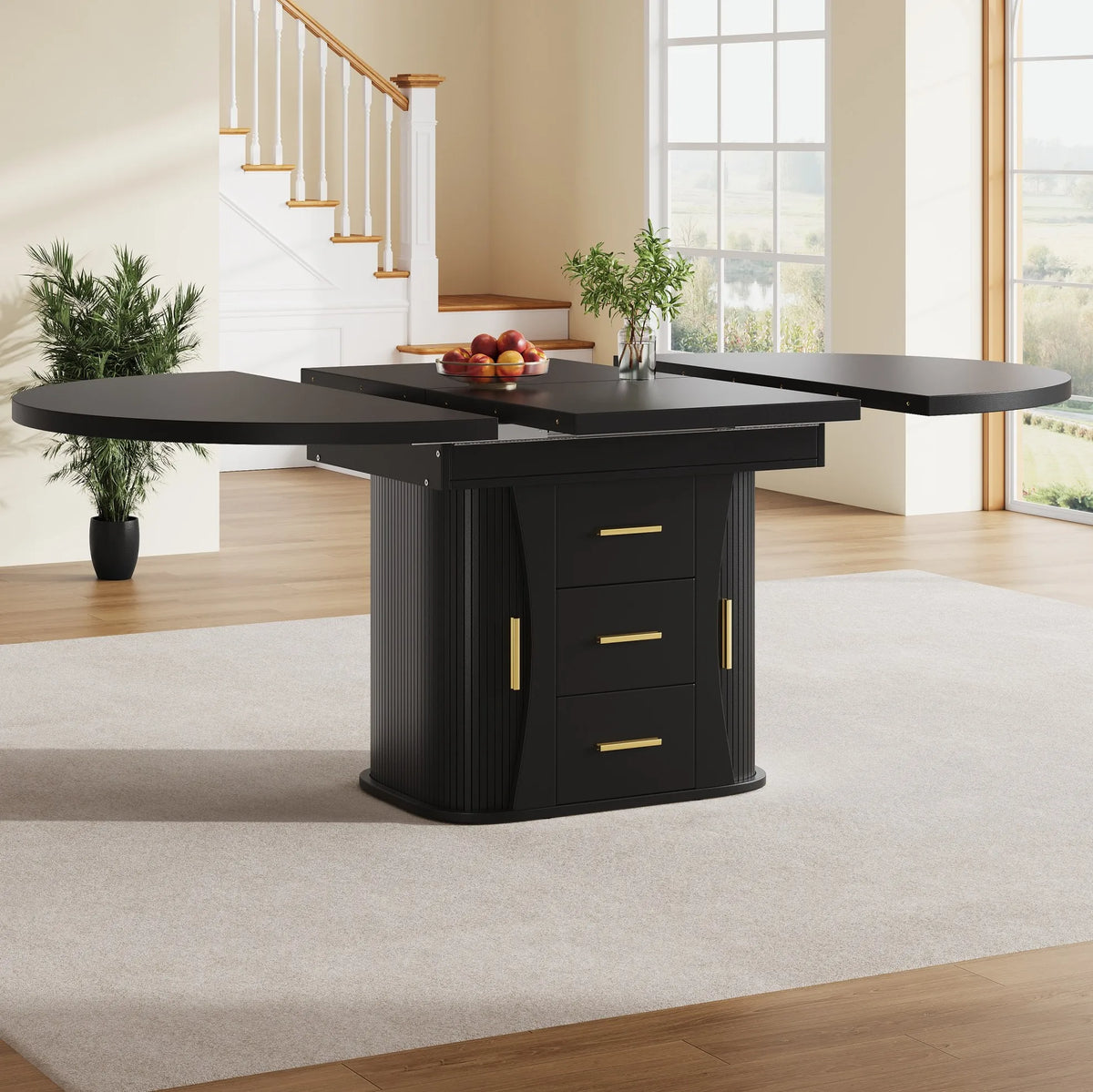 Table ronde extensible noire 118-158 cm