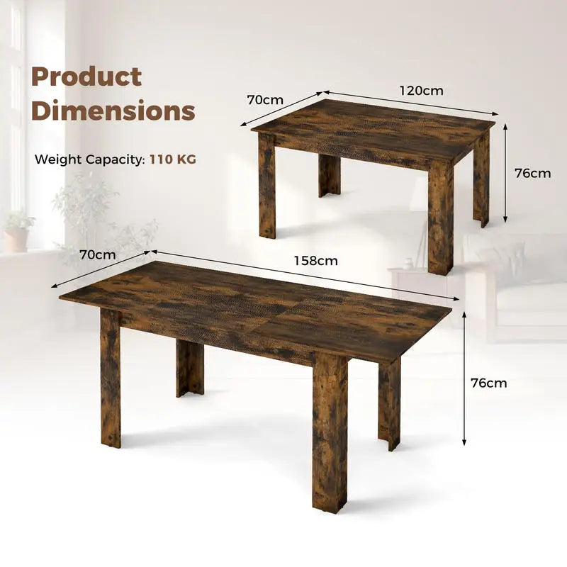 Table extensible plateau coulissant, finition brune