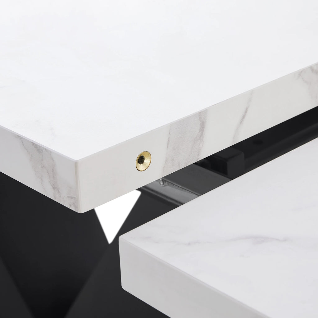 Table extensible télescopique, plateau aspect marbre