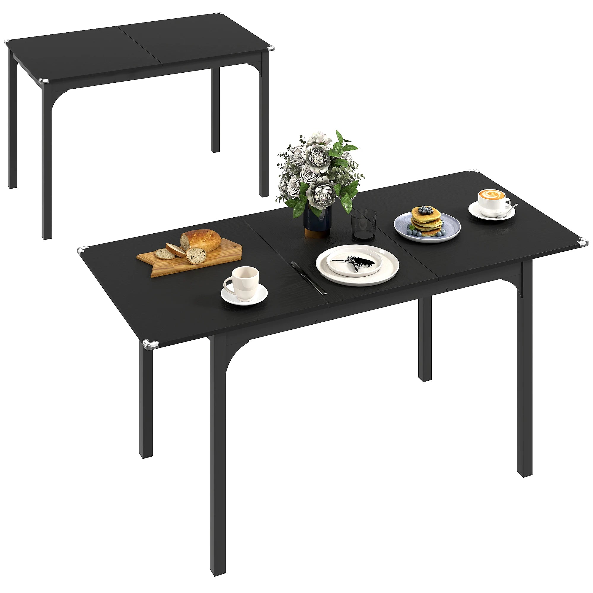 Table extensible noire à allonge, 4 à 6 personnes