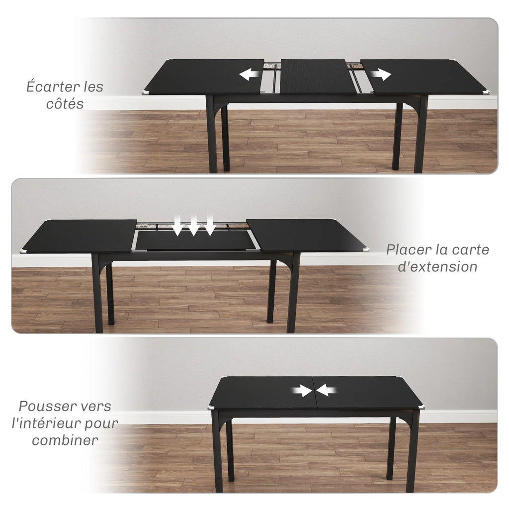 Table extensible noire à allonge, 4 à 6 personnes