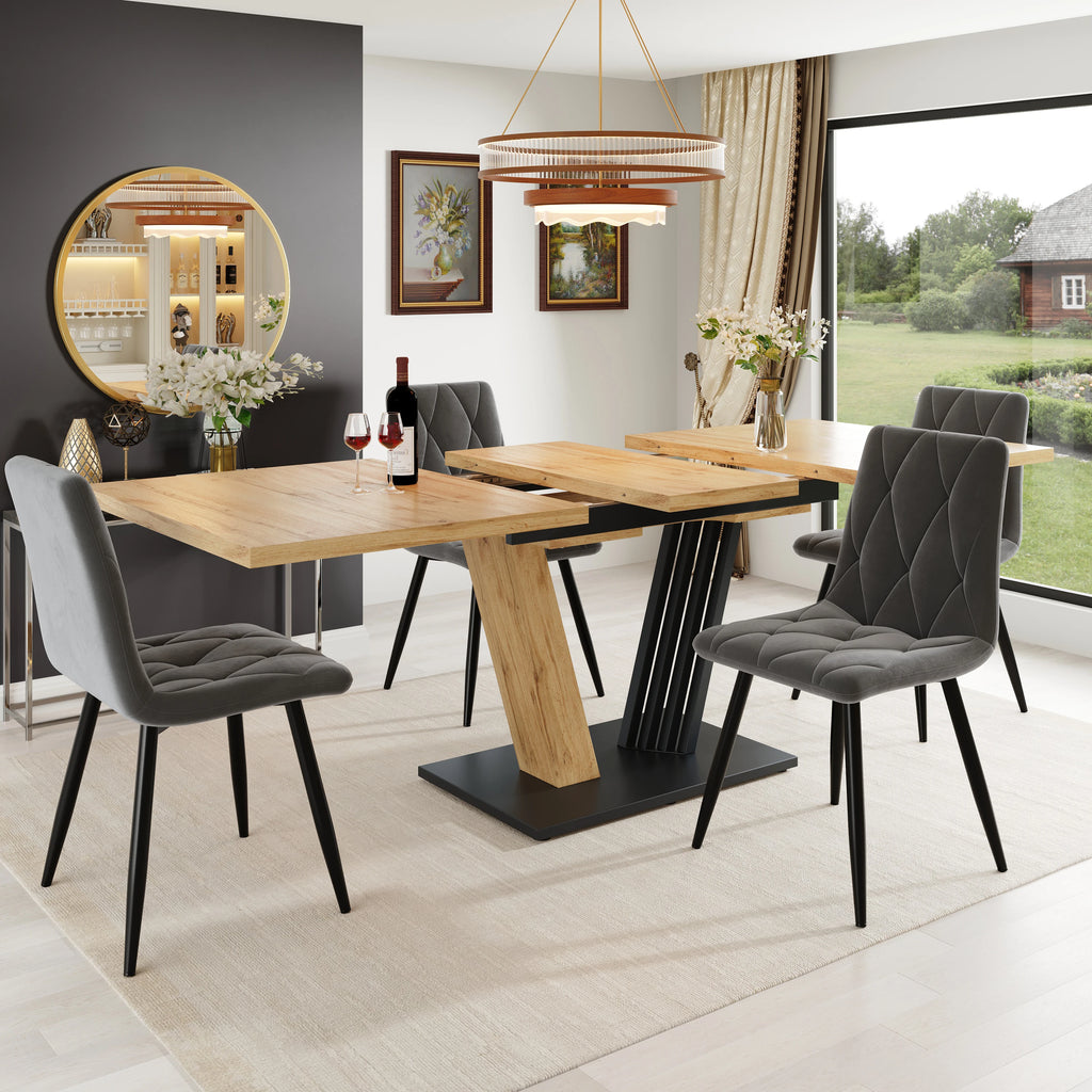Table extensible aspect bois, pieds en aile