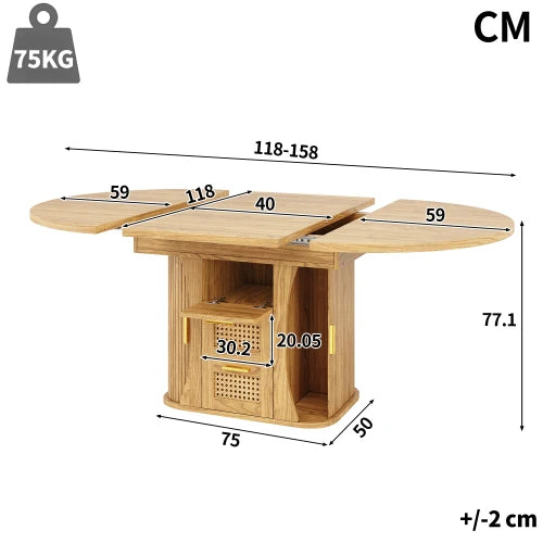 Table extensible à tiroirs rotin, finition bois