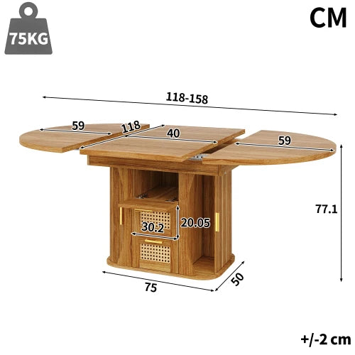 Table extensible à tiroirs rotin, finition bois