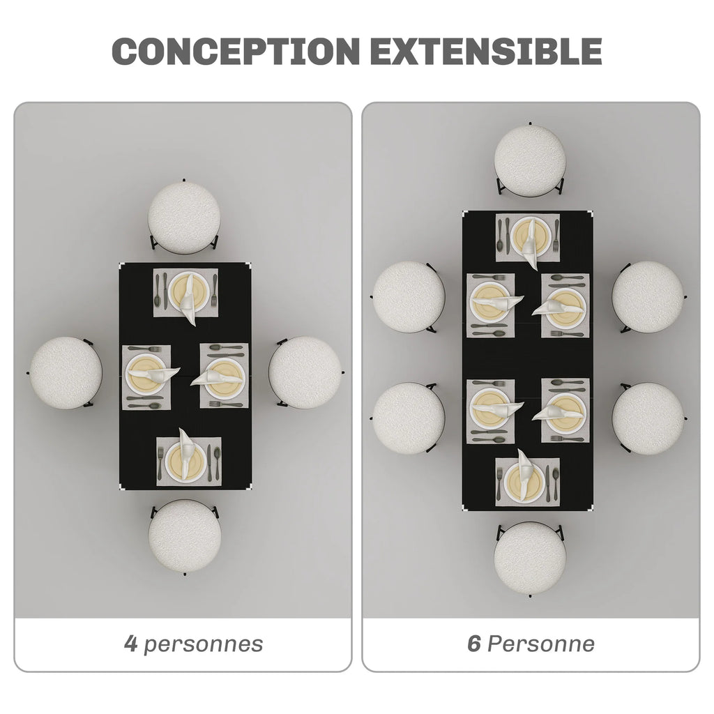 Table extensible noire à allonge, 4 à 6 personnes