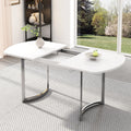 Table extensible blanche 140-180 cm, pieds métal argent