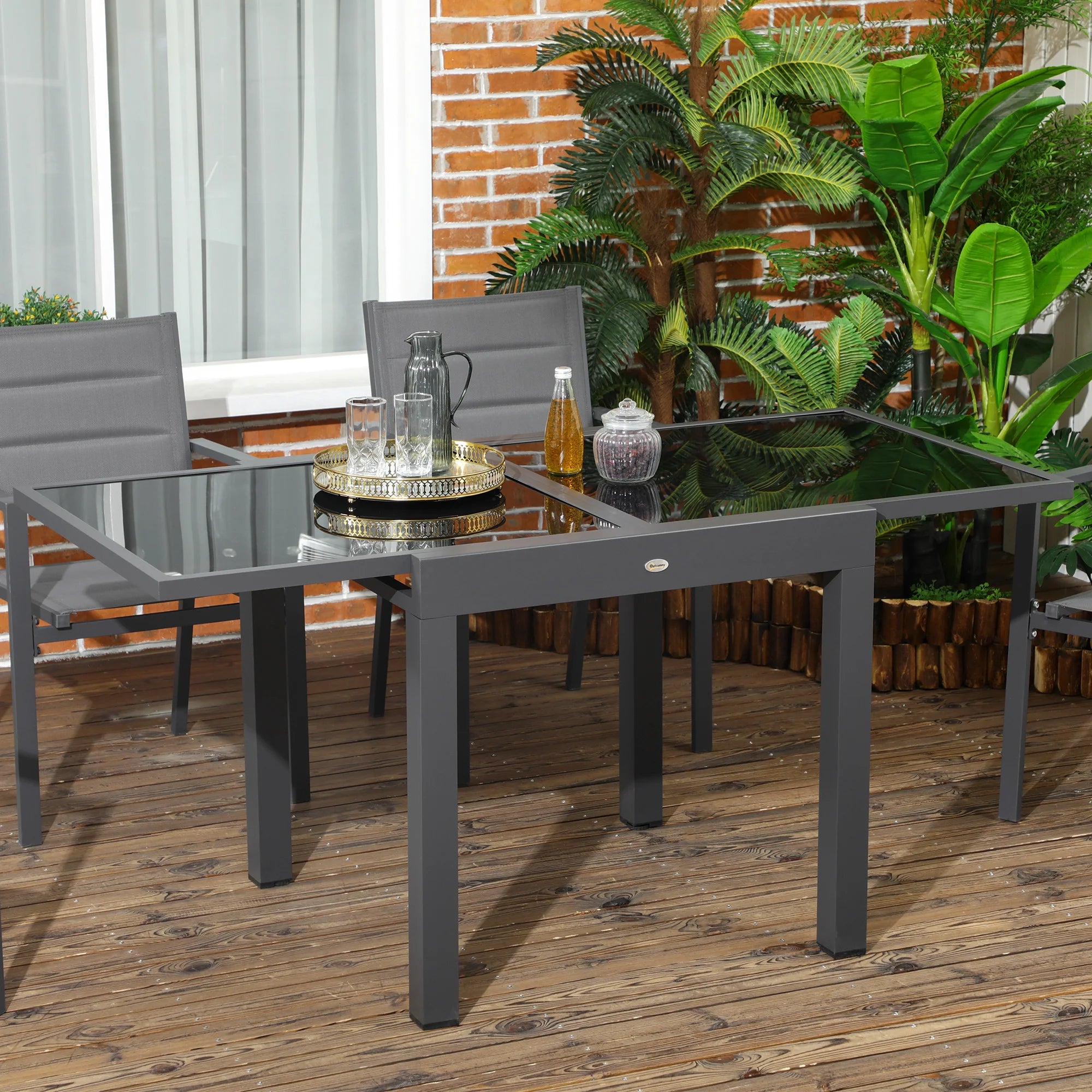 Table de jardin extensible 80-160 cm, aluminium et verre