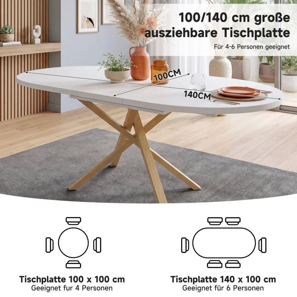 Table extensible à pieds ronds, 4 à 6 personnes